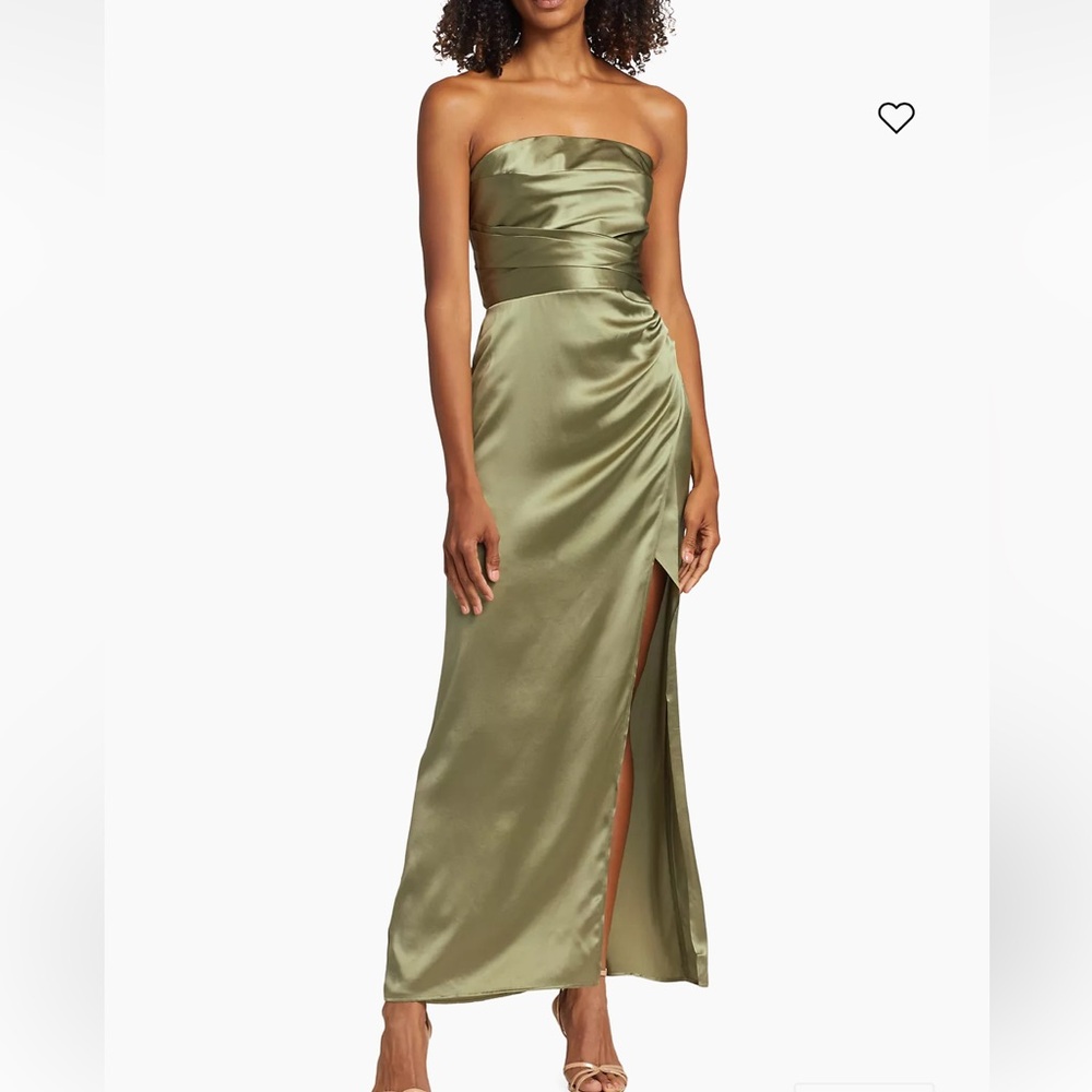 Reformation Barrow Silk Satin Strapless Maxi Dress - Color Artichoke